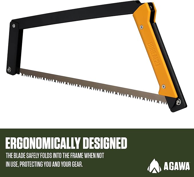 AGAWA - BOREAL21-21 Inch Folding Saw with All-Purpose Saw Blade - Camping Gear For Hiking Fishing Hunting Bushcraft &amp Survival Kit (Black Frame/Yellow Handle)