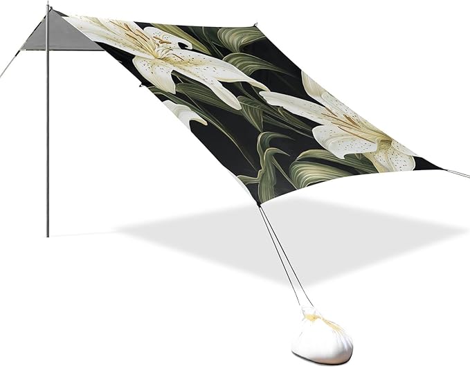 ALAZA White Lily and Plant Beach Tent Sun Shelter Portable Canopy Sunshade for Outdoor Camping Picnics Backyard Fun 10x9 ft