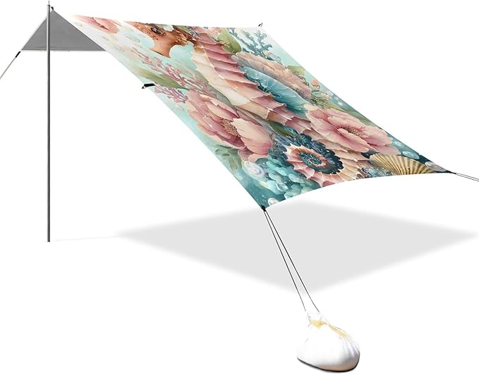 ALAZA Beautiful Seahorse Beach Tent Sun Shelter Portable Canopy Sunshade for Outdoor Camping Picnics Backyard Fun 10x9 ft