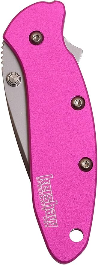 Kershaw Chive Pink Pocket Knife 1.9 420HC Steel Blade 410 Stainless Steel Handle Assisted Opening with Flipper Small EDC