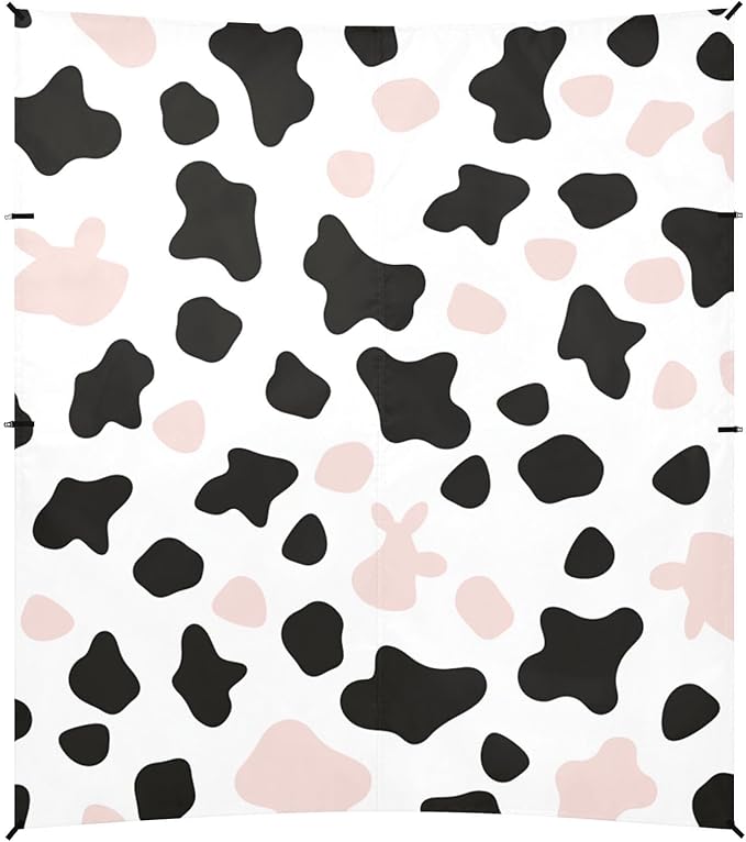 Simple Cow Print Pattern Vector Art Style White Background Pink and White Beach Tent UPF50+ Protection Lightweight Sun Shelter with Sand Shovel for Camping Trips Fishing Backyard Fun or
