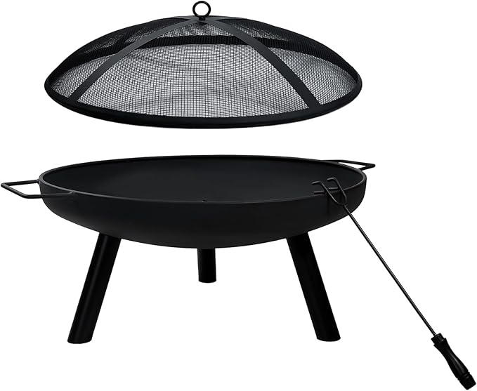 23inch Portable Fire Pit with Fire Poker and Spark Screen 2 in 1 Small Round Outdoor Fireplace for Outside Heating Bonfire Party Camping Backyard Patio Garden RV Trip