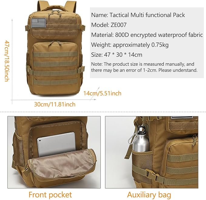 35L Military Tactical Backpacks Molle Army Assault Pack 3 Day Bug Out Bag Hiking Treeking Rucksack (Black)