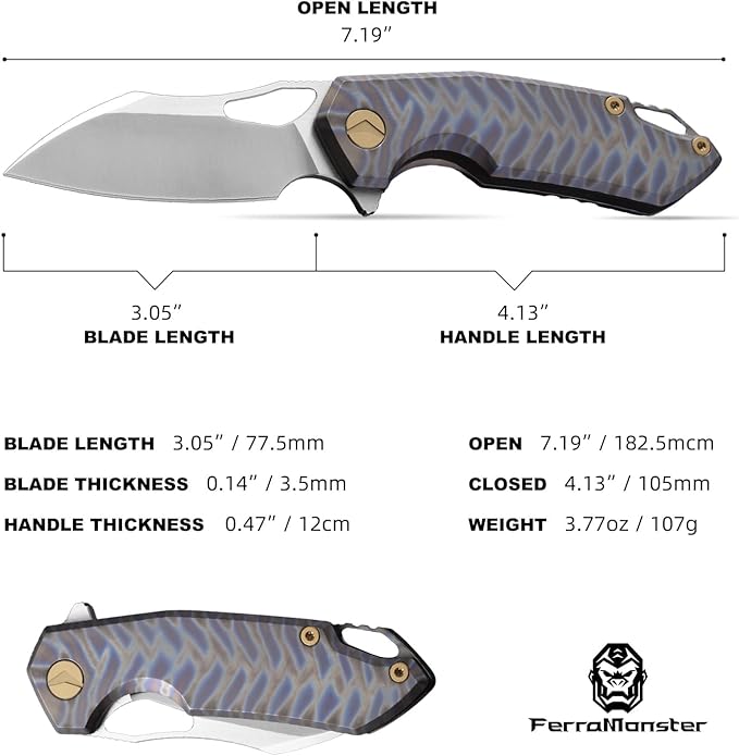 Folding Knife Pocket Knife EDC Knife with Clip Survival Knife Camping Knife - M390 Steel Titanium Handle - Outdoor Hiking Survival Hunting Knife with Sheath (Colourful)