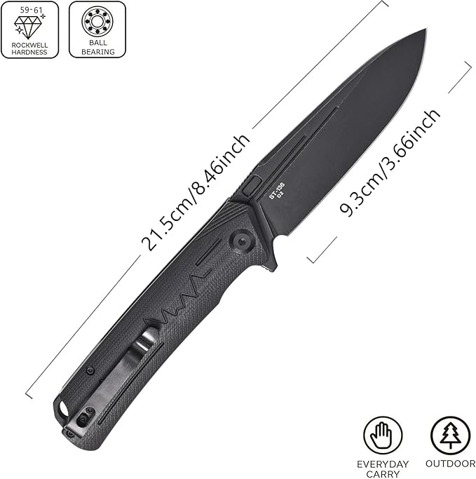 Sitivien ST136 Folding KnifeD2 BladeG10 Handle EDC Tool Knife for Outdoor Hiking Camping(Black)