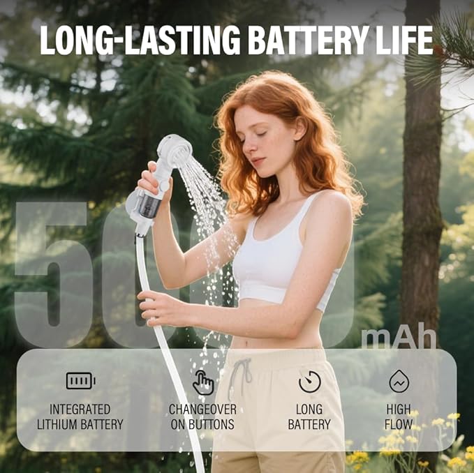Portable Camping Shower Pump Electric Self-Priming Shower Head Powerful Long-Lasting Outdoor Shower Solution Flextail Ducha Portatil Idealized for Campsite Users Solar Showers for Camping