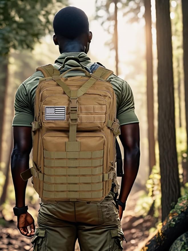 50L Sturdy Nylon Waterproof Fishing Hunting Backpack Outdoor Military Rucksacks Tactical Sports Camping Hiking (Khaki)
