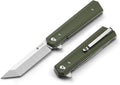 Pocket Folder Folding Knife: 3.54 5CR15Mov Steel Grey titanized Satin Blade G10 Scales Flipper Liner Lock EDC Reversible Deep Clip -Green