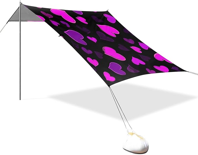 Beach Canopy with Windproof Ropes &amp Sandbags Beach Tent Sun Shade Sun Shelter for Camping Trips Fishing Backyard Fun or Picnics Heart