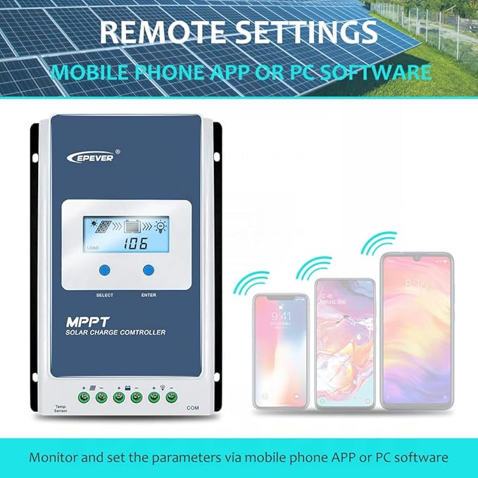 EPEVER 20A Solar Charge Controller MPPT Solar Panel Charge Controller 12V / 24V Auto Working Max PV 100V with LCD Display for Gel Flooded Sealed Lithium Batteries