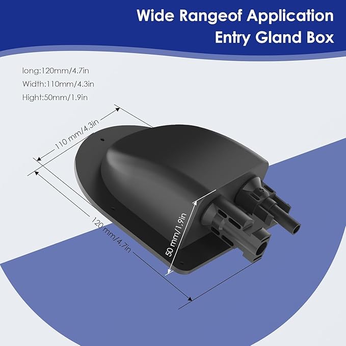 Waterproof Solar Cable Gland Entry Housing Solar Junction Box Fit for roof Panels on RV Boat Camper Van Building Garage Shack with 10Ft 10AWG Solar Extension Cable Connector