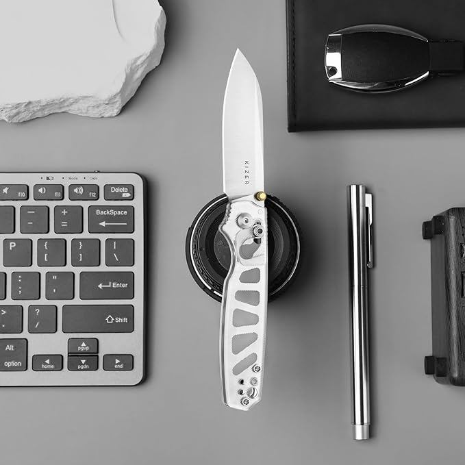 Kizer Pokiman CS Pocket Knife 3.16 Sheepsfoot AEB-L Blade Folding Knives with White Acrylic Handle Thumb Stud EDC Knife for Men Women V3789A5