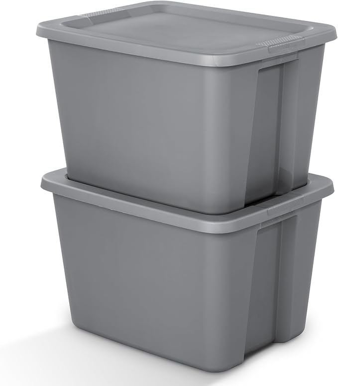 (2 Pack) 18 Gallon Gray Plastic Storage Bins with Snap-On Lids - Stackable Heavy-Duty Totes for Garage Closet Basement Attic &amp Home Organization