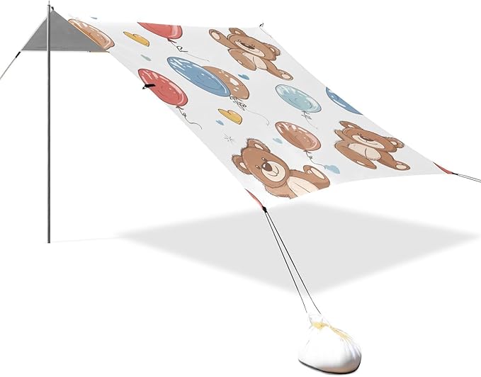 ALAZA Cute Carttoon Bear and Balloon Seamless Beach Tent Sun Shelter Portable Canopy Sunshade for Outdoor Camping Picnics Backyard Fun 10x9 ft