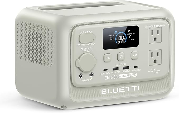 BLUETTI Elite 30 V2 Portable Power Station 288Wh LiFePO4 Battery Backup 600W AC Outlet (Power Lifting 1500W) UPS Fast Charge Solar Generator for Camping Road Trip Emergency