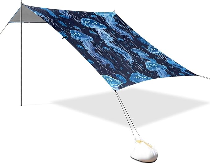 ALAZA Many Blue Jellyfishes Swimming Underwater Beach Tent Sun Shelter Portable Canopy Sunshade for Outdoor Camping Picnics Backyard Fun 10x9 ft
