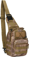 Tactical Crossbody Military Sling Bag Waterproof Oxford Shoulder Bag MOLLE Chest Bag Assault Back Pack One Strap Backpack for Outdoor Camp Hiking Cycling Running Python Khaki