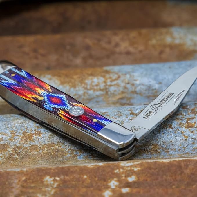 WHISKEY BENT HAT CO. Traditional Trapper Folding Pocket Knife 4.125 Closed Length 440C Stainless Steel Blades (Southwest Starburst)
