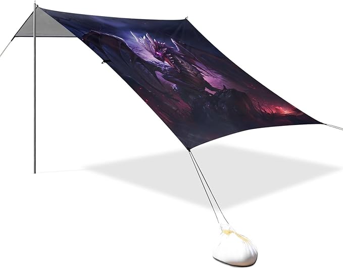 ALAZA Dragon at Night Beach Tent Sun Shelter UPF50+ Protection Beach Shade Canopy w/ 4 Sandbags for Outdoor Camping Fishing Backyard Fun Picnic 10x9 ft