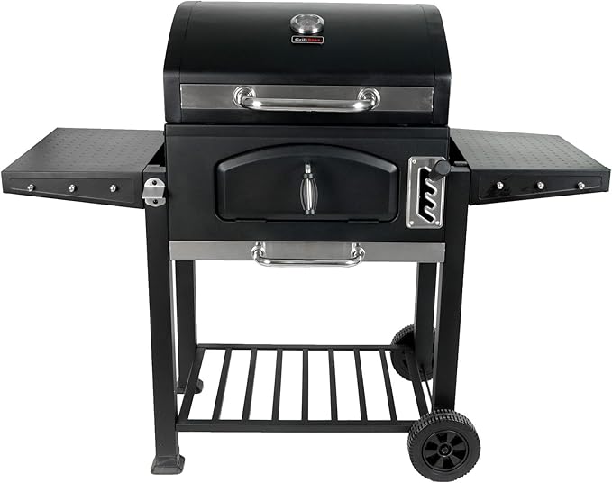 Grill Boss 24 Inch Charcoal BBQ Grill with Side Shelves Built-In Thermometer Black