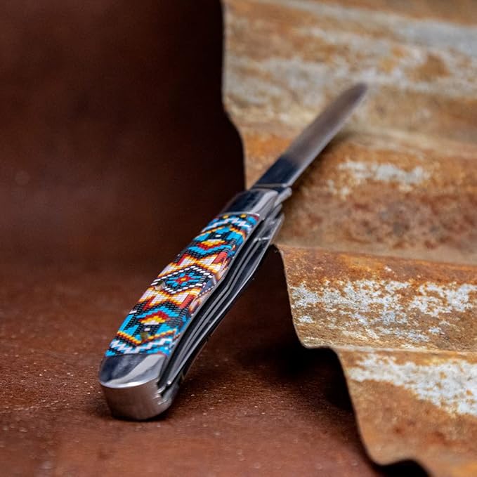 WHISKEY BENT HAT CO. Traditional Trapper Folding Pocket Knife 4.125 Closed Length 440C Stainless Steel Blades (Southwest Sand)