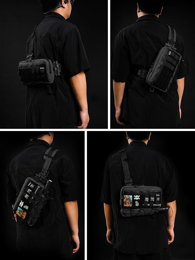 TACTICAL_GEEK Crossbody Shoulder Bag Multipurpose Daypack Chest Backpack Casual Sling Bag for Men &amp Women (L3-T60 Black Silver)