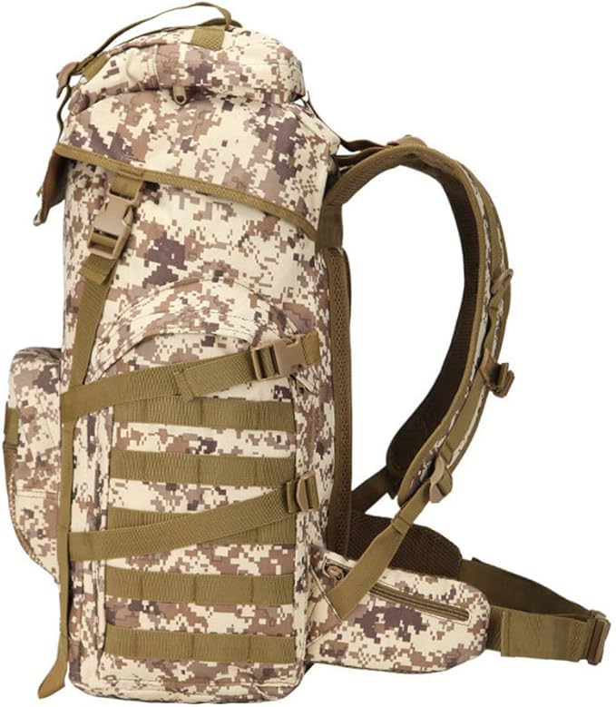 Outdoor Sports Pack Hiking Bag Tactical Rucksack Camo Knapsack Combat Camouflage Tactical Molle 50L Backpack - Tan