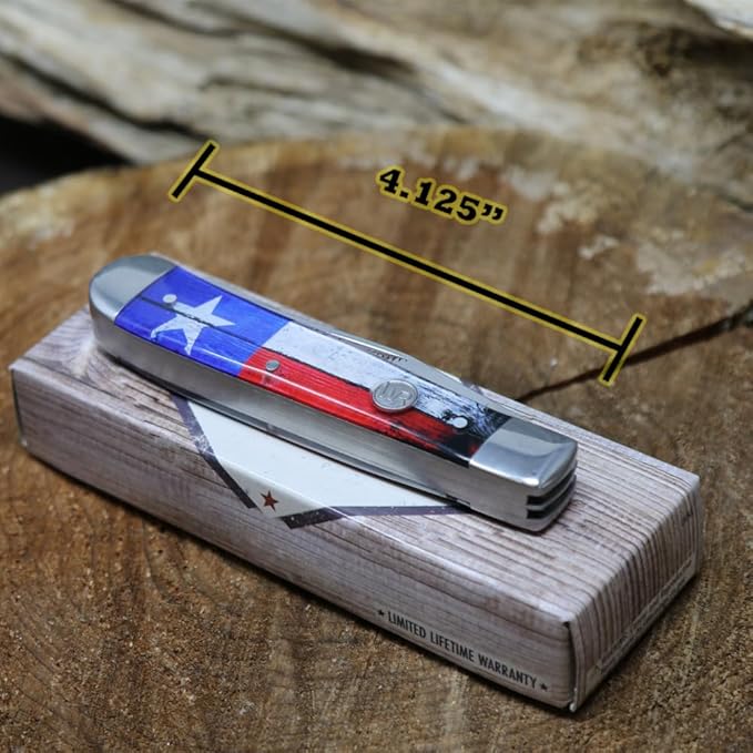 WHISKEY BENT HAT CO. Traditional Trapper Folding Pocket Knife 4.125 Closed Length 440C Stainless Steel Blades (Lone Star)