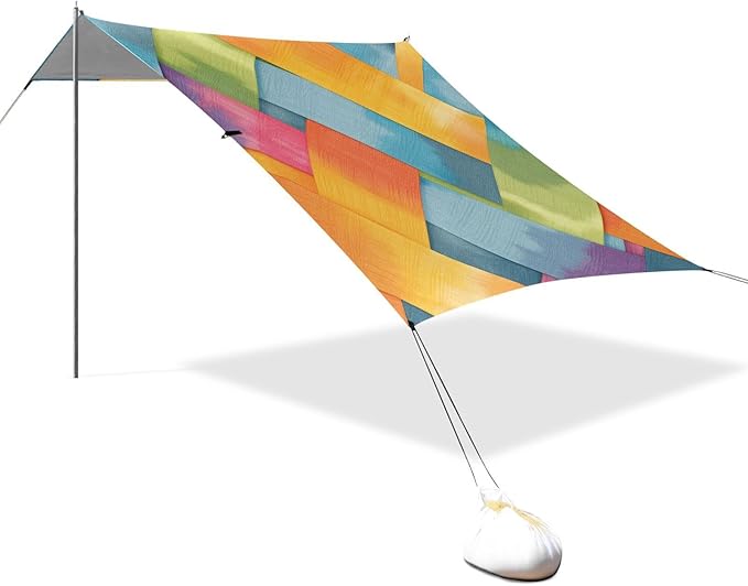 Gray Tie-dye Background Rainbow Colors Beach Tent &amp Canopy UPF50+ Protection Lightweight Sun Shelter with Sandbags Sand Shovel Poles for Family Trips Picnics &amp Camping