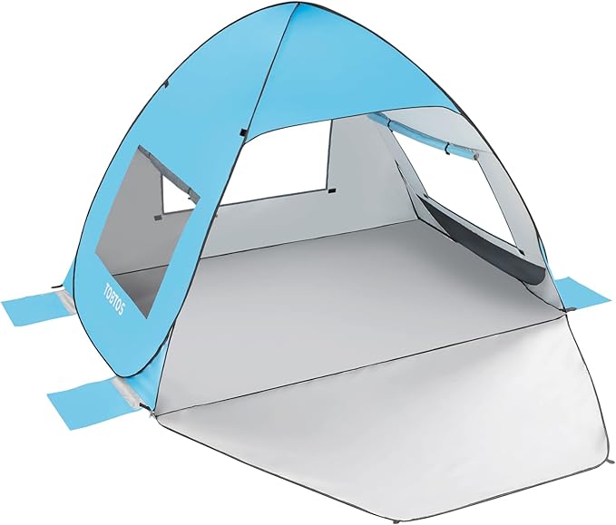 TOBTOS UPF 50+ Pop Up Beach Tent Easy Set Up Beach Umbrella Sun Shelter for 2-3 People UV Protection Portable Sunshade Baby Canopy Cabana Lightweight with Carry Bag