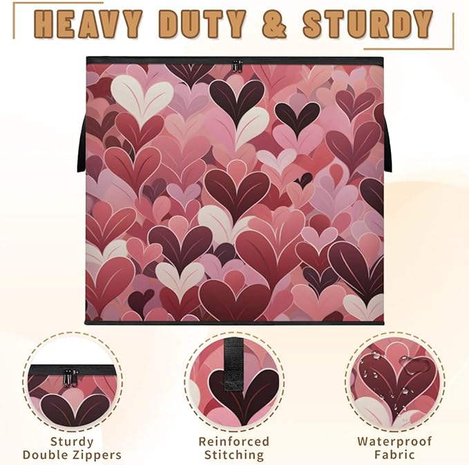 XL Large Clothes Storage with Lid Handle Heart Large Thick Clothes Blanket Storage Containers for Organizing Bedroom Closet Comforter Organization Storage Valentine's Day