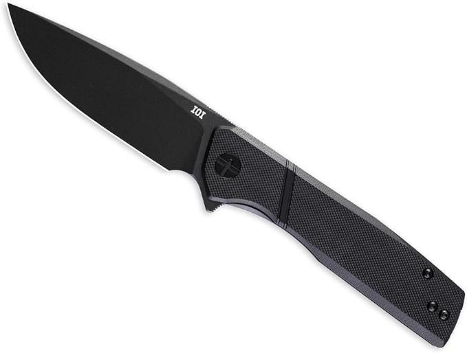 IOI Task Force I51784 Tactical Pocket Knife for Men – 14C28N Black Titanium PVD Folding Blade Black G10 Handle EDC Folding Knife with Clip Enhanced Custom LeftSide Clip for Everyday Carry &amp Cam