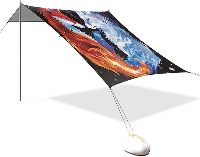 ALAZA Foxes Starry Beach Tent Sun Shelter UPF50+ Protection Beach Shade Canopy w/ 4 Sandbags for Outdoor Camping Fishing Backyard Fun Picnic 10x9 ft