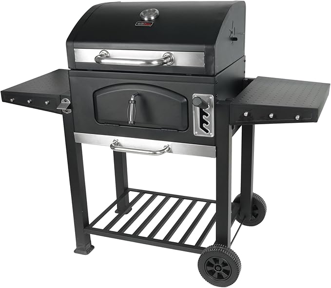 Grill Boss 24 Inch Charcoal BBQ Grill with Side Shelves Built-In Thermometer Black