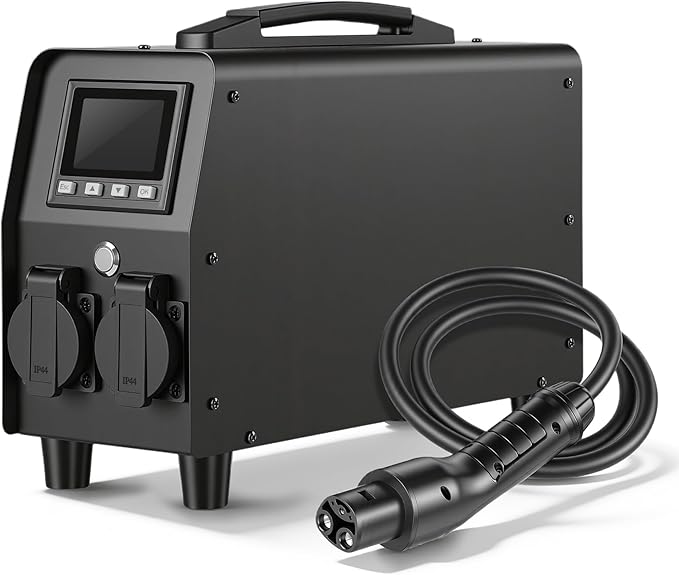 3KW V2L Discharger for Tesla Advanced EV Power Gun with 30A 110V-120V Output &amp Detailed Screen Outdoor Emergency Power Supply (NEMA 5-15)