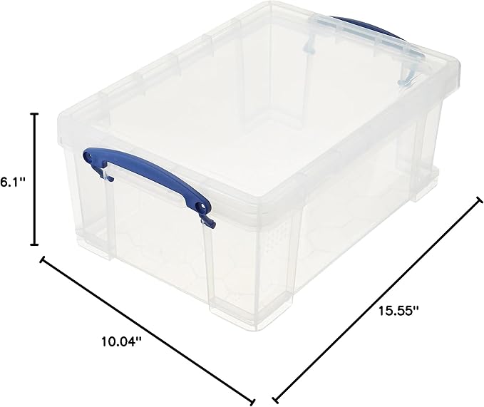 Really Useful Box Stackable 9 Liter Plastic Storage Container Bin with Snap Lid &amp Built-in Clip Lock Handles for Home &amp Office Organization (10 Pack)
