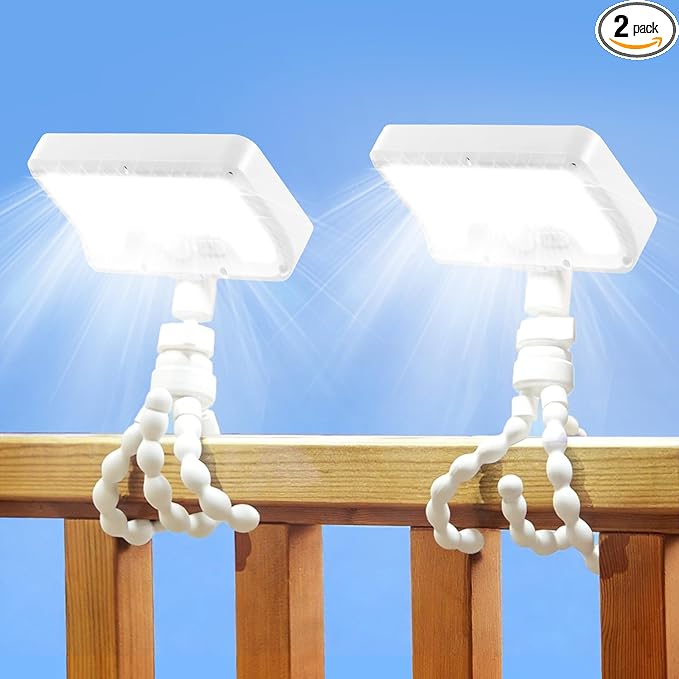 Motion Sensor Outdoor Lights with Flexible Octopus Tripod - 600LM Solar Sercurity Lights Waterproof Dual Charging Solar Ourdoor Light for CampingFence Patio (2Pack White)
