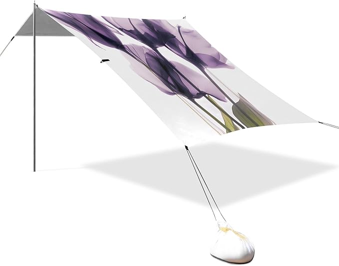 ALAZA Purple Calla Lily Beach Tent Sun Shelter UPF50+ Protection Beach Shade Canopy w/ 4 Sandbags for Outdoor Camping Fishing Backyard Fun Picnic 10x9 ft