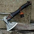 Viking Axe Carbon Steel Blade Rosewood Handle Leather Wrapped Handle Camping Axes Viking Ax Hatchet Real Tomahawk Gift Wood Splitting Axes Birthday Gift with Premium Leather Sheath