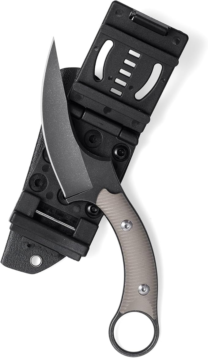 Fixed Blade Knife D2 Steel Blade and G10 Handle Utility Claw EDC Knife for Outdoor Survival Hiking Camping with Kydex Sheath OK1220 (Sand)