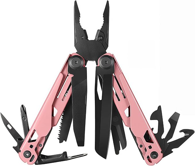 Multi Tool 20-in-1 Full-Size Lightweight EDC Multi-Purpose Pliers Folding Knife Tactical Gear Tools Boyfriend Gifts Equipment for Emergencies Hiking and Outdoor Camping (Pink)