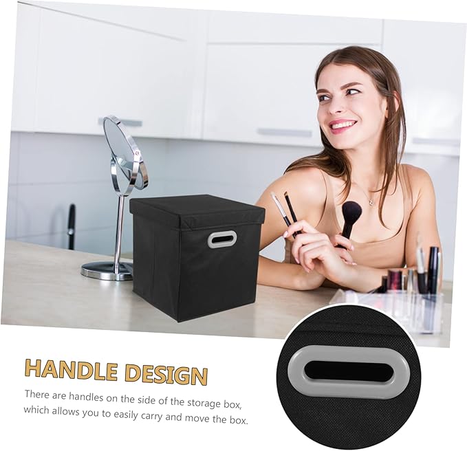 Collapsible Storage Cubes Handles Fabric Lid Storage Box for Closet under Bed Stuffed Animals