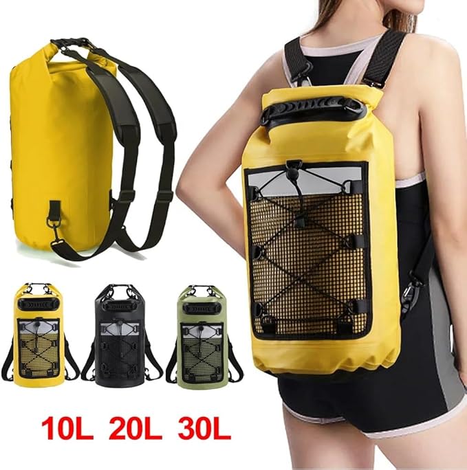 Swimming PVC Pack Dry Bag Backpack for Women Men 10L 20L Waterproof Shoulder Kayak Trekking Drifting Rafting Surfing Boating Bag(Yellow20L)