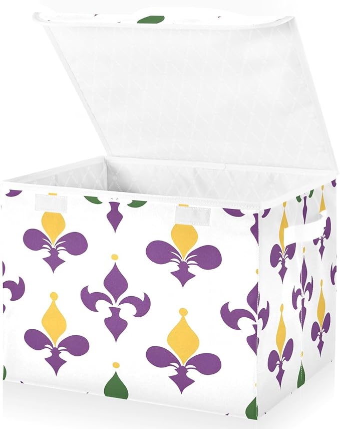 Storage Baskets with Lids Mardi Gras Collapsible Bins Stackable Fabric Large Linen Baskets Closet Organizer Container 16.5x12.6x11.8