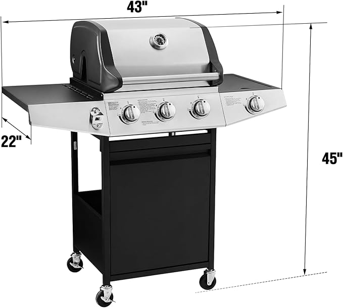 Lyromix 3 Burners Gas Grill with Side Burner Propane Grill with Wheels and Storage Outdoor Gas BBQ with Oil Tray and Thermometer for Patio and Party 37000 BTU