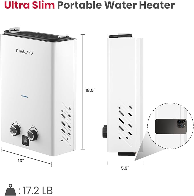 GASLAND Goshower G10 2.64GPM Outdoor Propane Tankless Water Heater Ultra Slim PortableCamping Propane Shower for Off Grid 68000 BTU