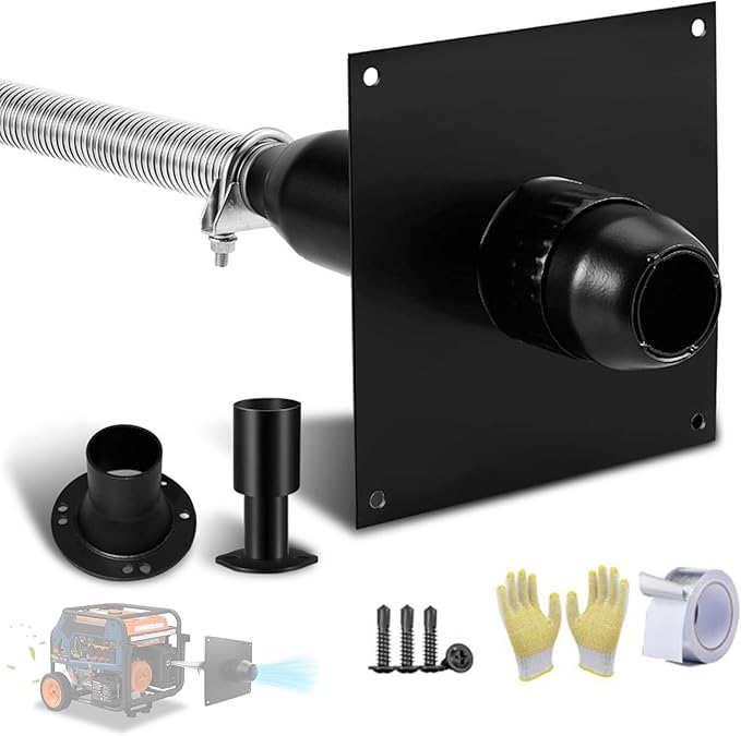 Generator Exhaust Extension Kit Generator Muffler Silencer Kit All-in-One Kit w/Heat Insulated Thru-Wall Plate 2x Universal Adapter for Most Portable Generators 55% Noise Reduced