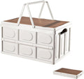 VPTMRP Collapsible Storage Bin with Handles and Wooden Lid Large Capacity Stackable Utility Crates Holds 33lbs for Outdoor Home Storage Organizing Moving (55L/14.5Gal)