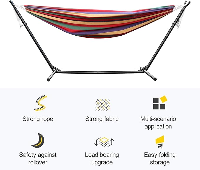 Double Hammock Basics Heavy-Duty Metal Hammock Stand 440 LBS Capacity with Carrying Bag Strong Load-Bearing Striped Print Red