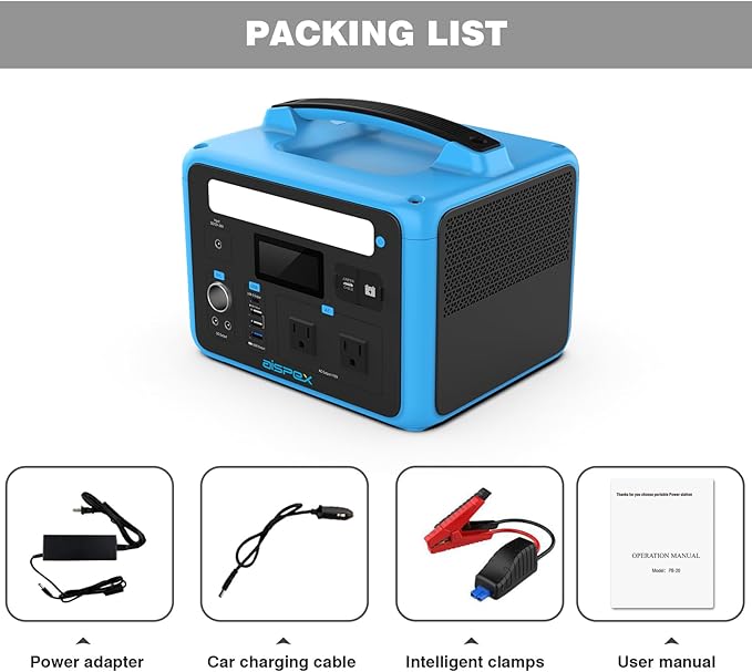 Portable Power Station 640Wh AISPEX Solar Generator with Jumper Starter 110V/600W Pure Sine Wave AC Outlet PD 60W Lifepo4 Battery Power Stations for Home Backup RV/VAN Camping Travel Emergency